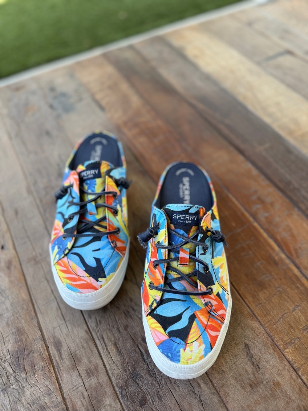 Sperry Kids Tropical Blue Orange Yellow Floral Sneakers